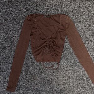 Zara Chocolate Long Sleeve Ruched Top